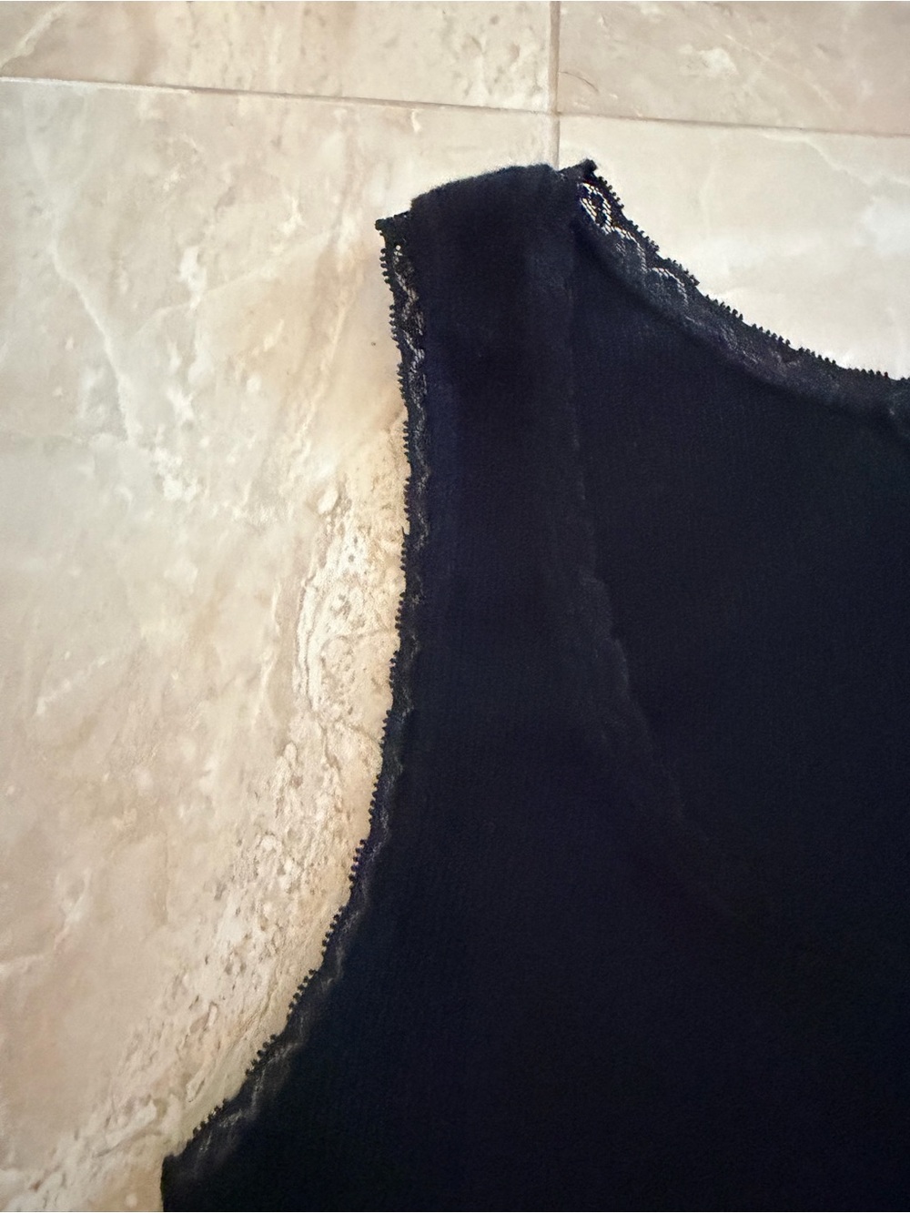 DONNI. Black Ribbed Lace-Trim Tank Top - Picture 4 of 4